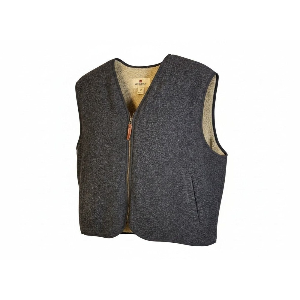 Woolrich Men's Sherpa Lined Full Zip Wool Blend Charcoal Vest Size 2XL